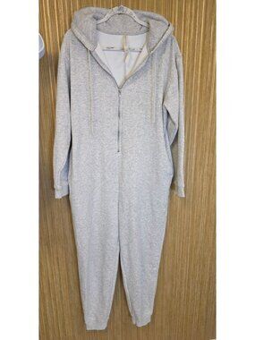 Fabletics Gray Hooded Full-Zip One-Piece Jumpsuit Size Small Cozy Loungewear